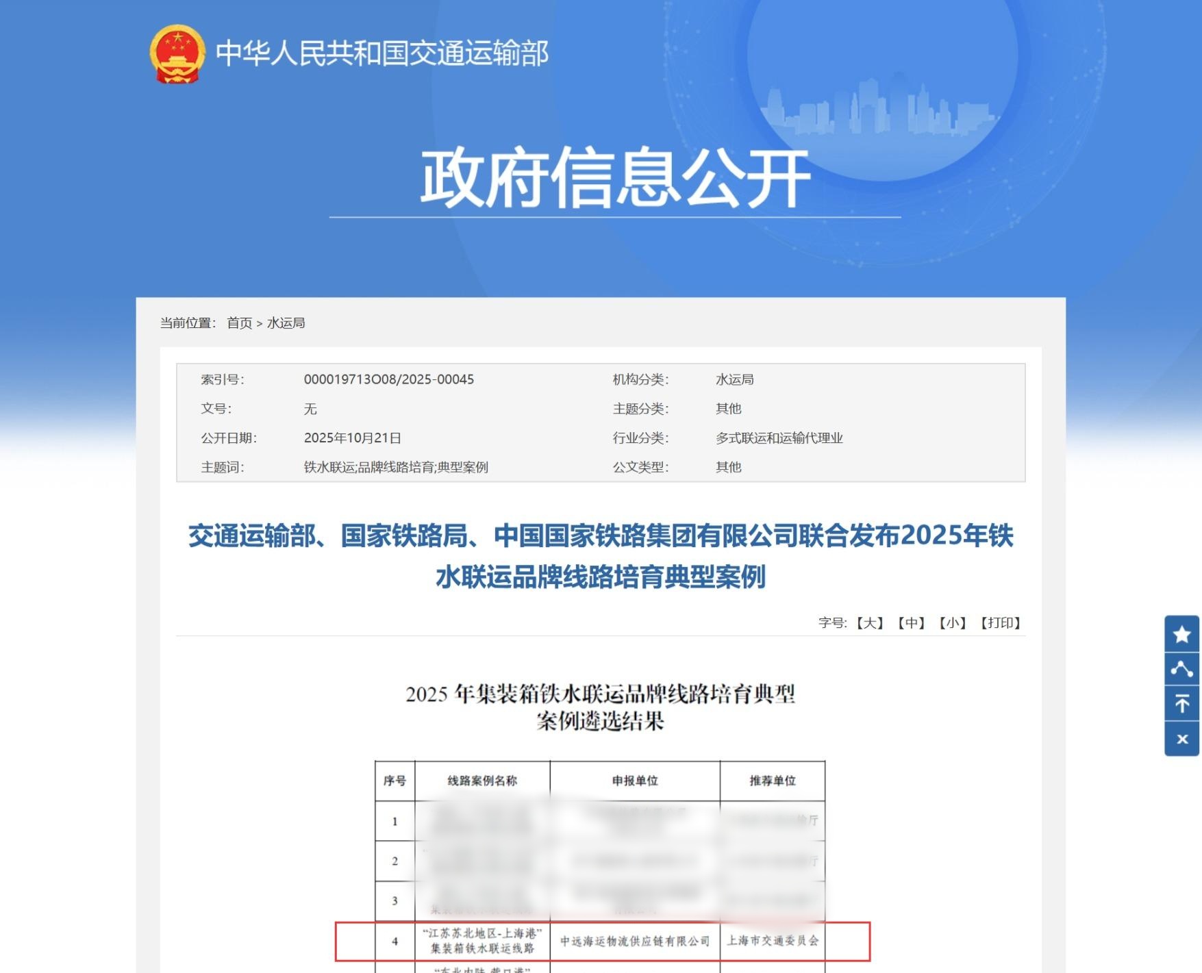 国家级典型案例+1，“江苏苏北地区－上海港”铁水联运线路
